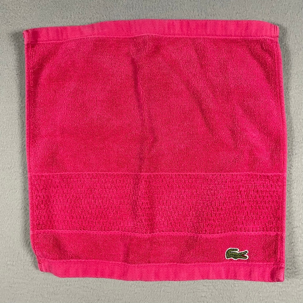 Lacoste Pink Supima Cotton Washcloth Embroidered Crocodile Logo Towel